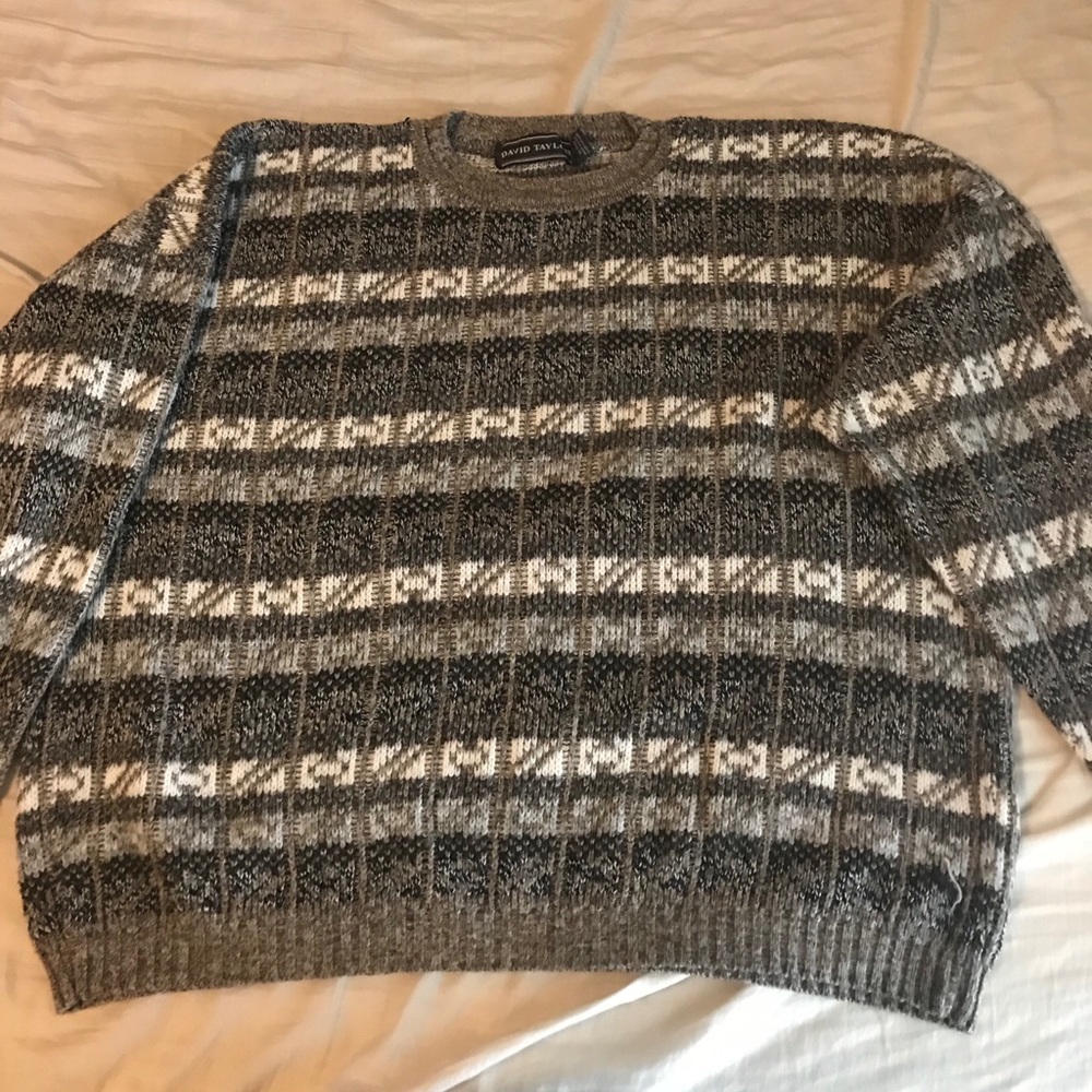 a geometric acrylic knit sweater by david taylor